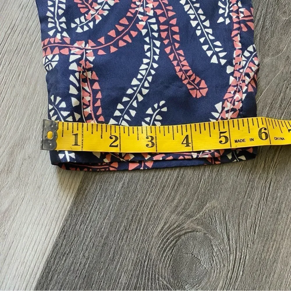 J. Crew Silk Pants Navy Coral Print Sophisticated Size 0
